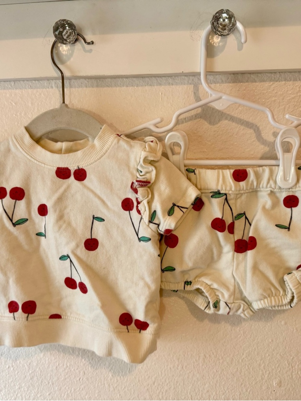 Kids Cream Cherry Print Short Set